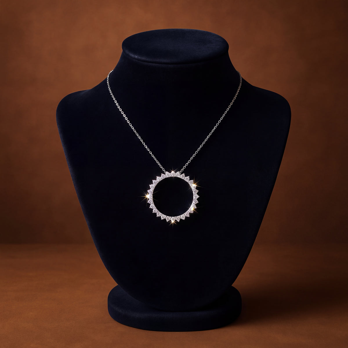 White gold open circle pendant set with diamonds