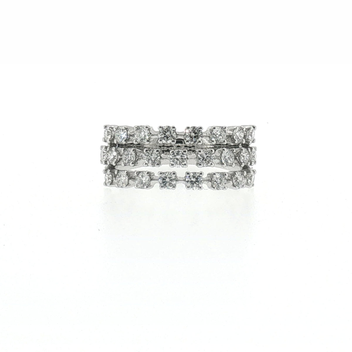 Three-Row Diamond Multi-Stone Ring in White Gold
