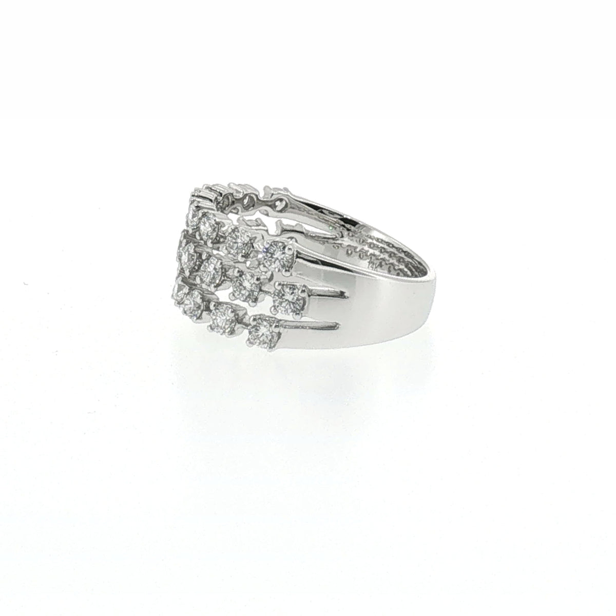Three-Row Diamond Multi-Stone Ring in White Gold
