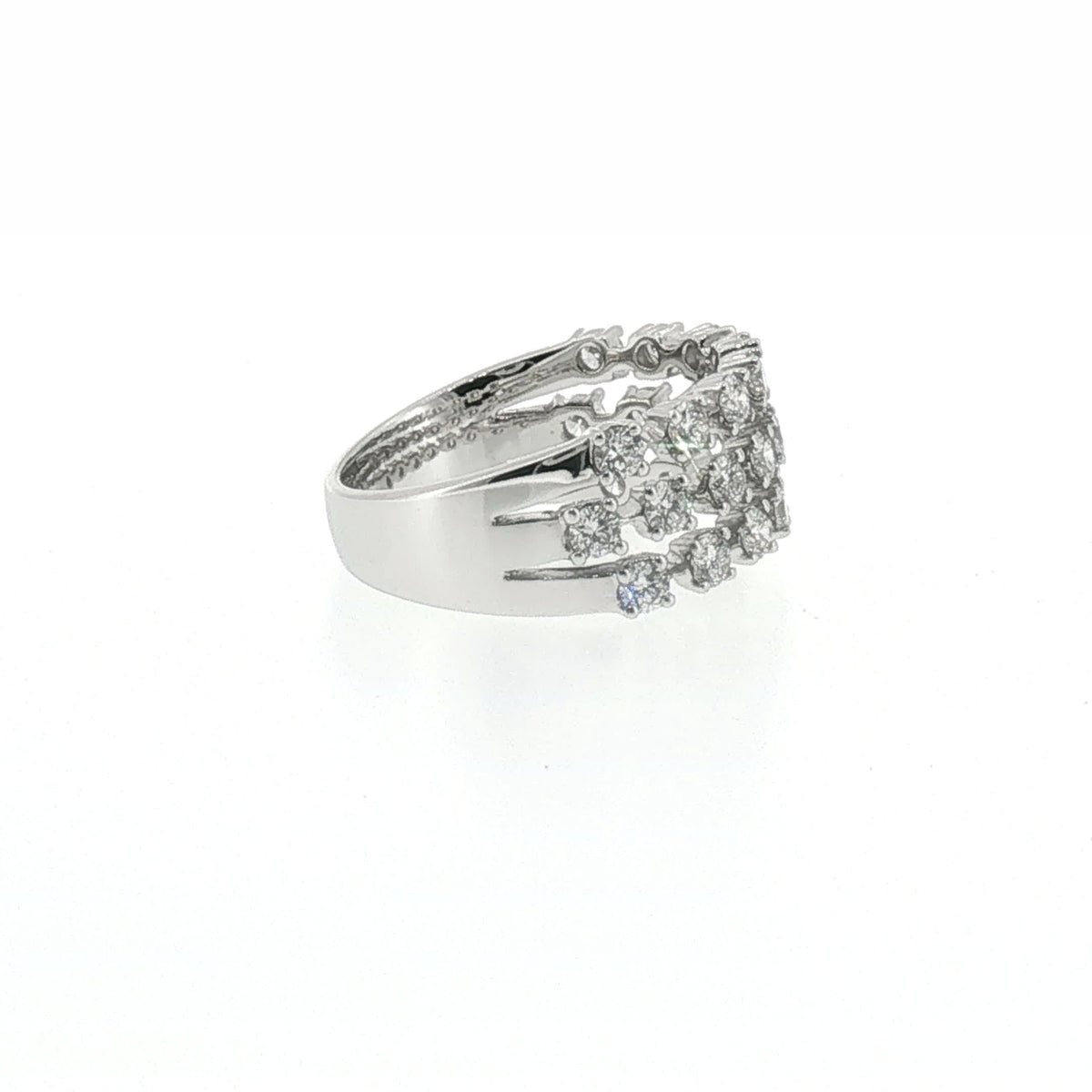 Three-Row Diamond Multi-Stone Ring in White Gold