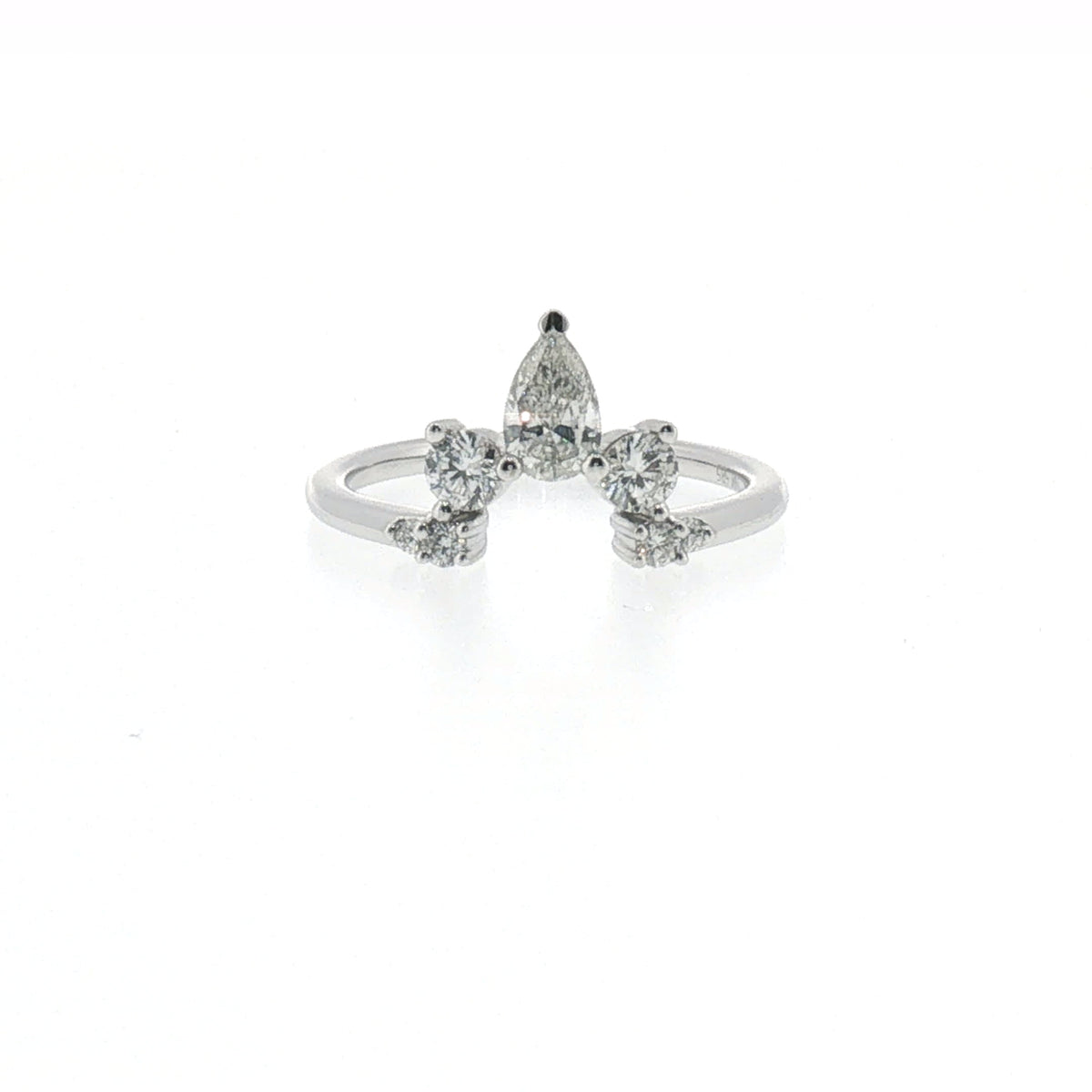 Pear and Round Diamond Curved Stacking Ring in White Gold