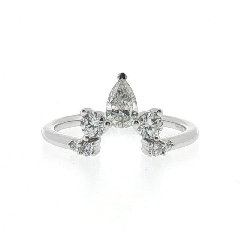 Pear and Round Diamond Curved Stacking Ring in White Gold