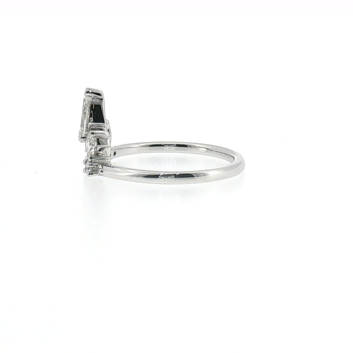 Pear and Round Diamond Curved Stacking Ring in White Gold