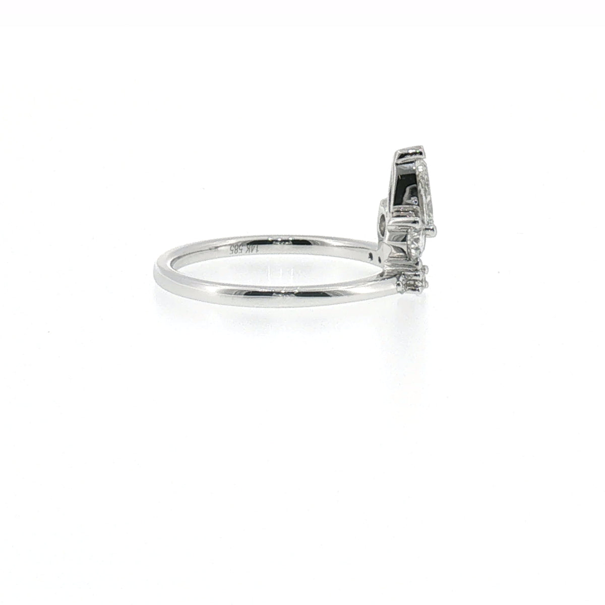 Pear and Round Diamond Curved Stacking Ring in White Gold