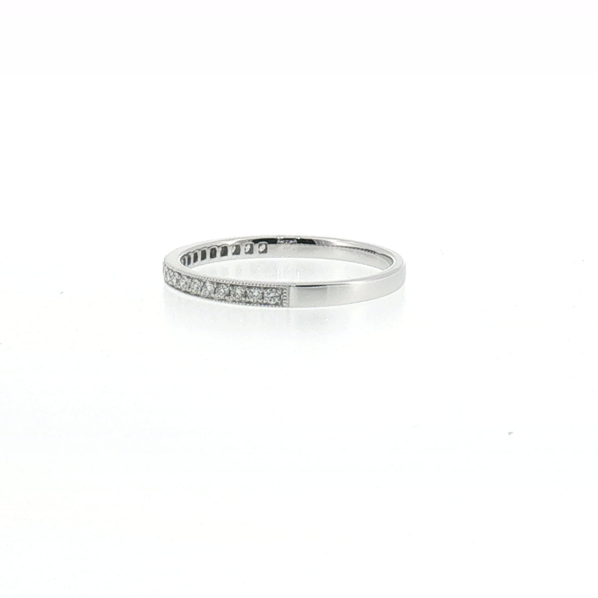Milgrain Pave Set Diamond Ring in White Gold