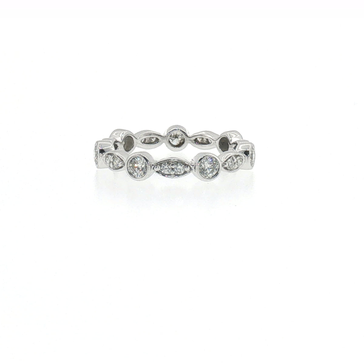 Diamond Alternating Round and Marquise Eternity Ring in White Gold