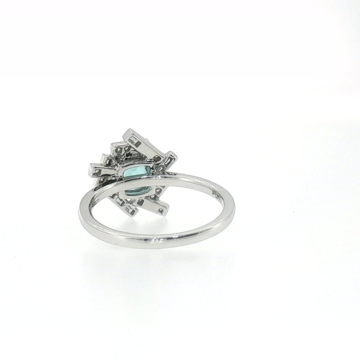 Geometric Greenish-Blue Tourmaline Cocktail Ring in White Gold