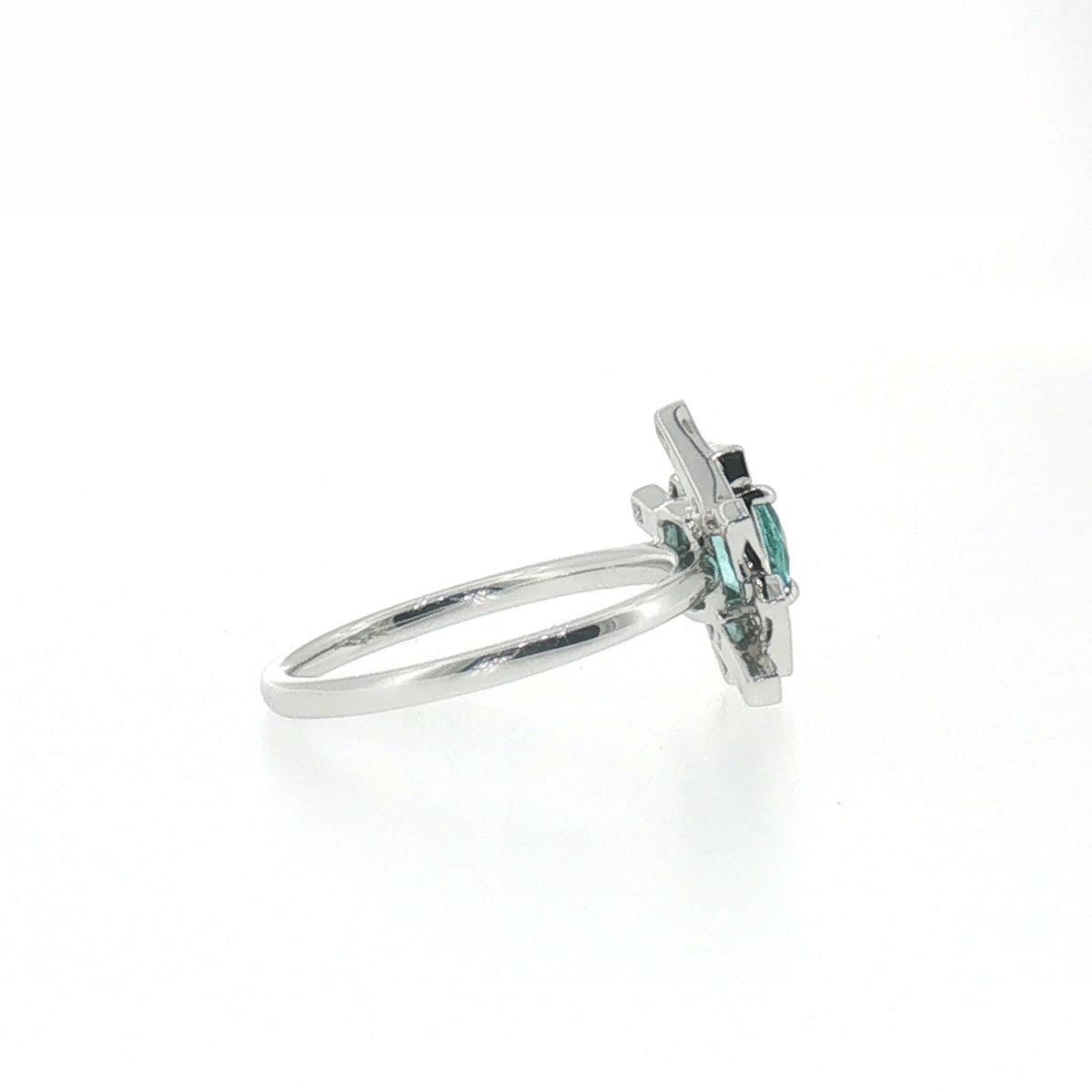 Geometric Greenish-Blue Tourmaline Cocktail Ring in White Gold