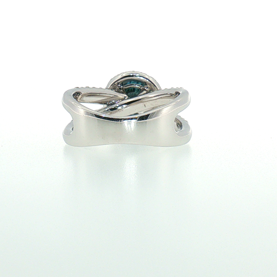 Deep Blue Diamond Halo Split-Shank Cocktail Ring