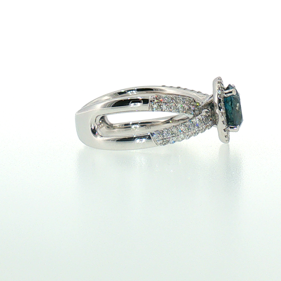 Deep Blue Diamond Halo Split-Shank Cocktail Ring