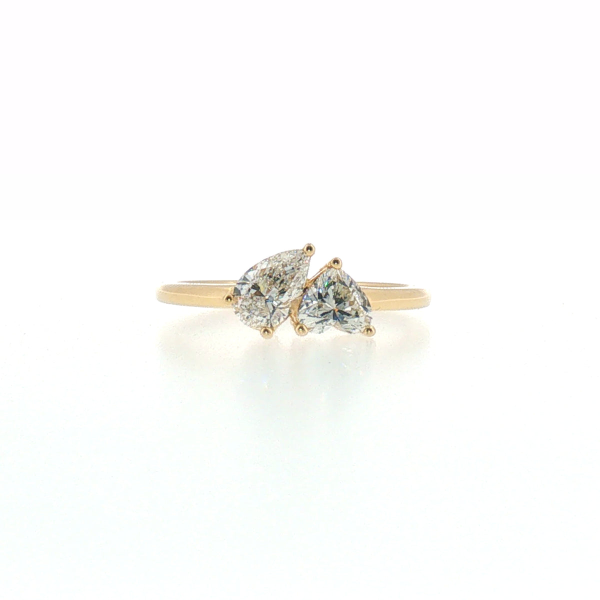 Pear and Heart Diamond Two-Stone Yellow Gold Ring