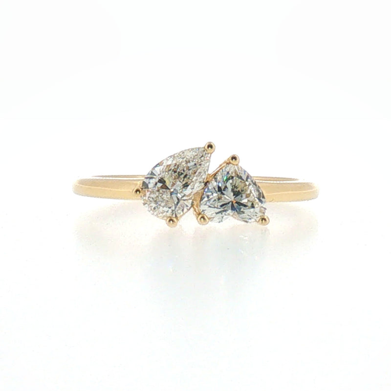 Pear and Heart Diamond Two-Stone Yellow Gold Ring