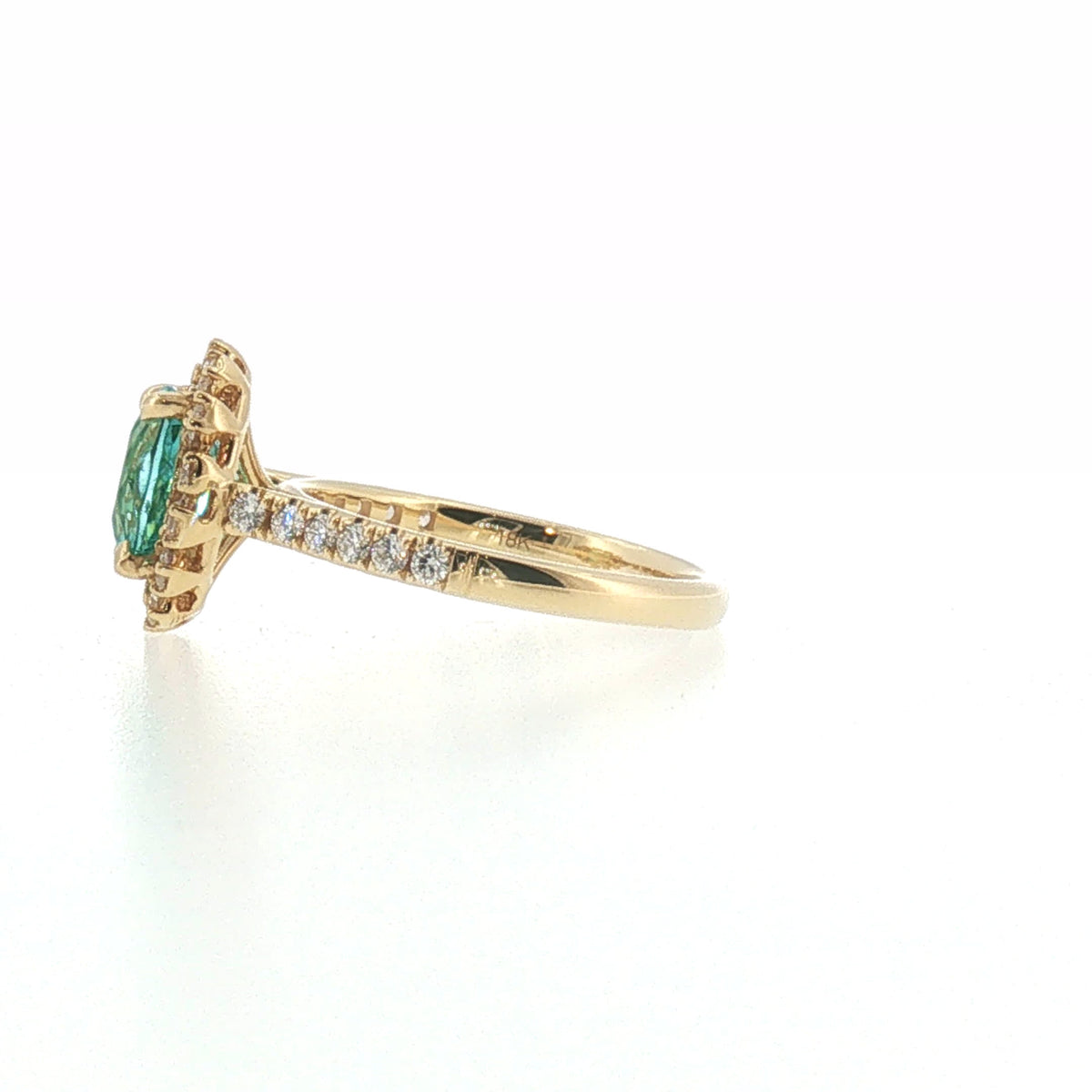 Yellow Gold Oval Greenish-Blue Tourmaline Halo Cocktail Ring
