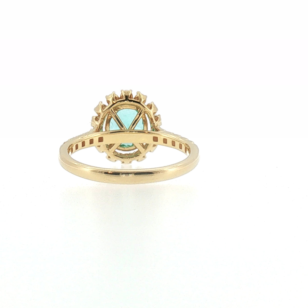 Yellow Gold Oval Greenish-Blue Tourmaline Halo Cocktail Ring
