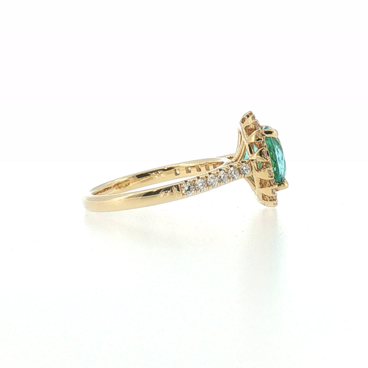 Yellow Gold Oval Greenish-Blue Tourmaline Halo Cocktail Ring