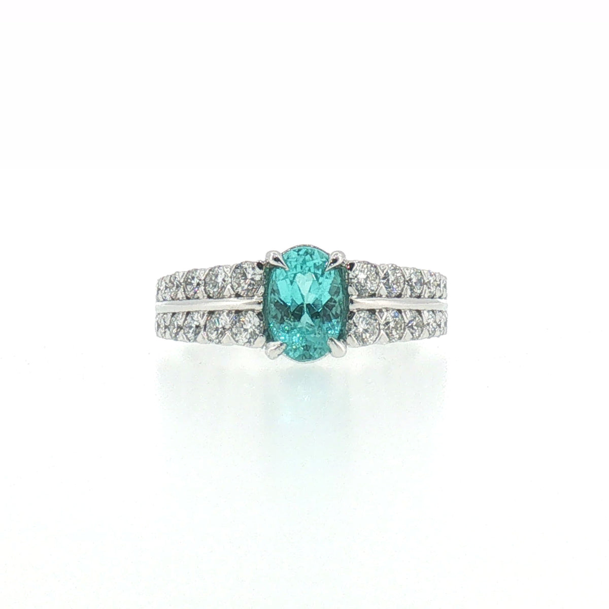 Oval Greenish-Blue Tourmaline Multi-Stone Ring in White Gold