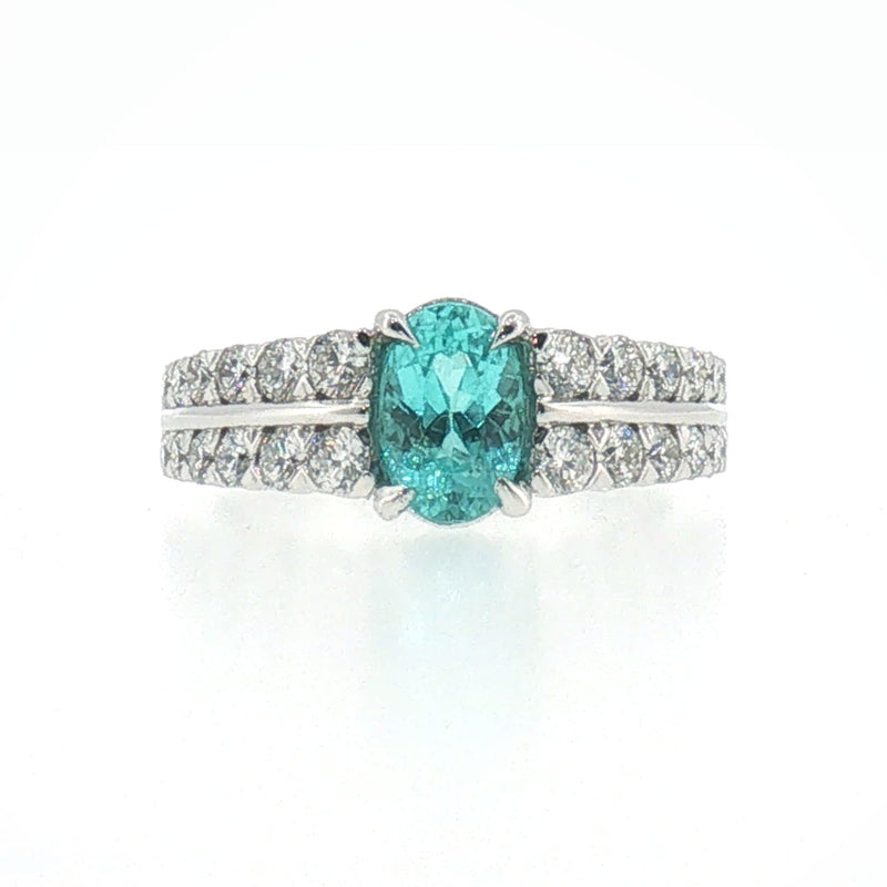 Oval Greenish-Blue Tourmaline Multi-Stone Ring in White Gold