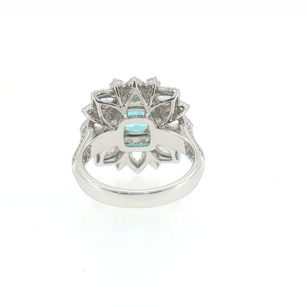 White Gold Greenish-Blue Tourmaline Starburst Cocktail Ring