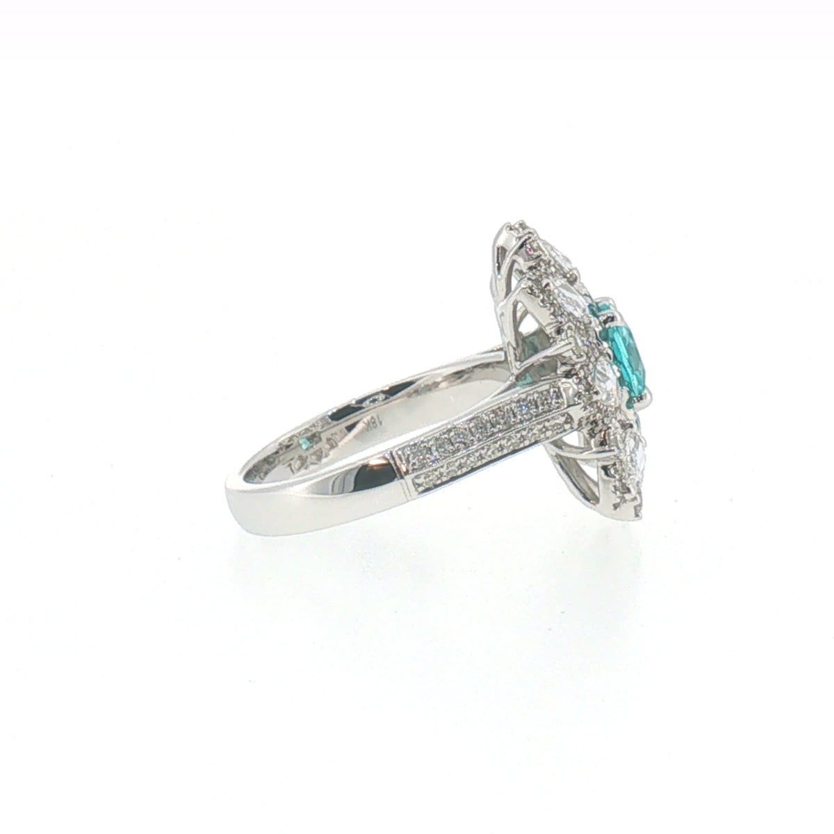 White Gold Greenish-Blue Tourmaline Starburst Cocktail Ring