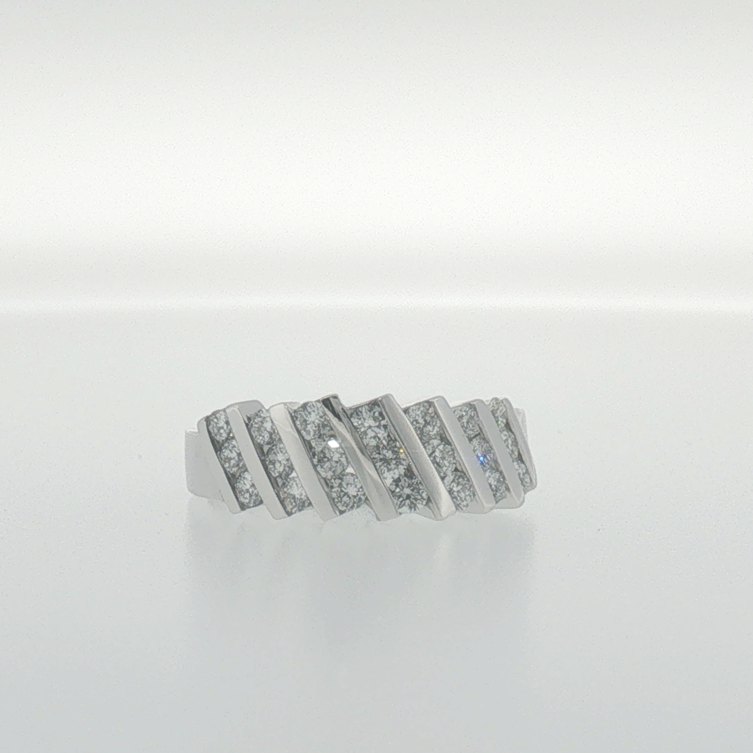 White Gold Diagonal Channel Diamond Band Ring