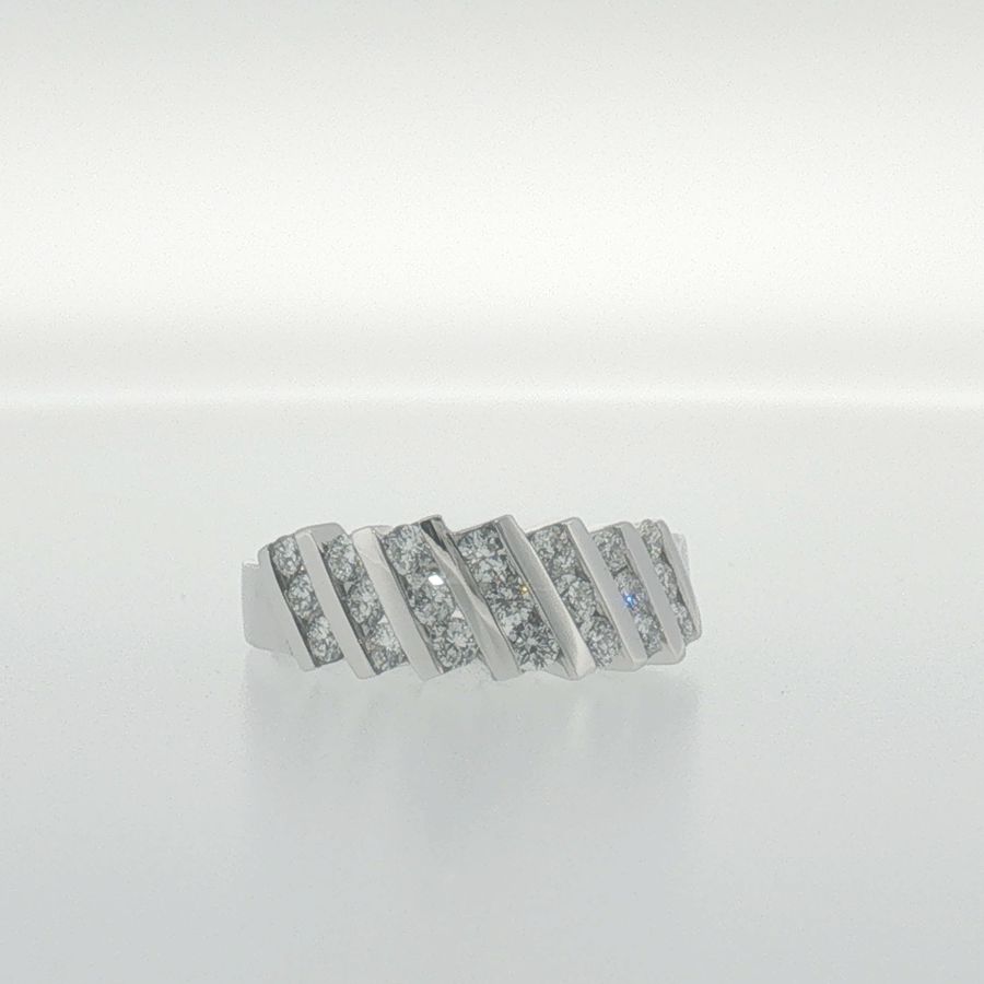 White Gold Diagonal Channel Diamond Band Ring