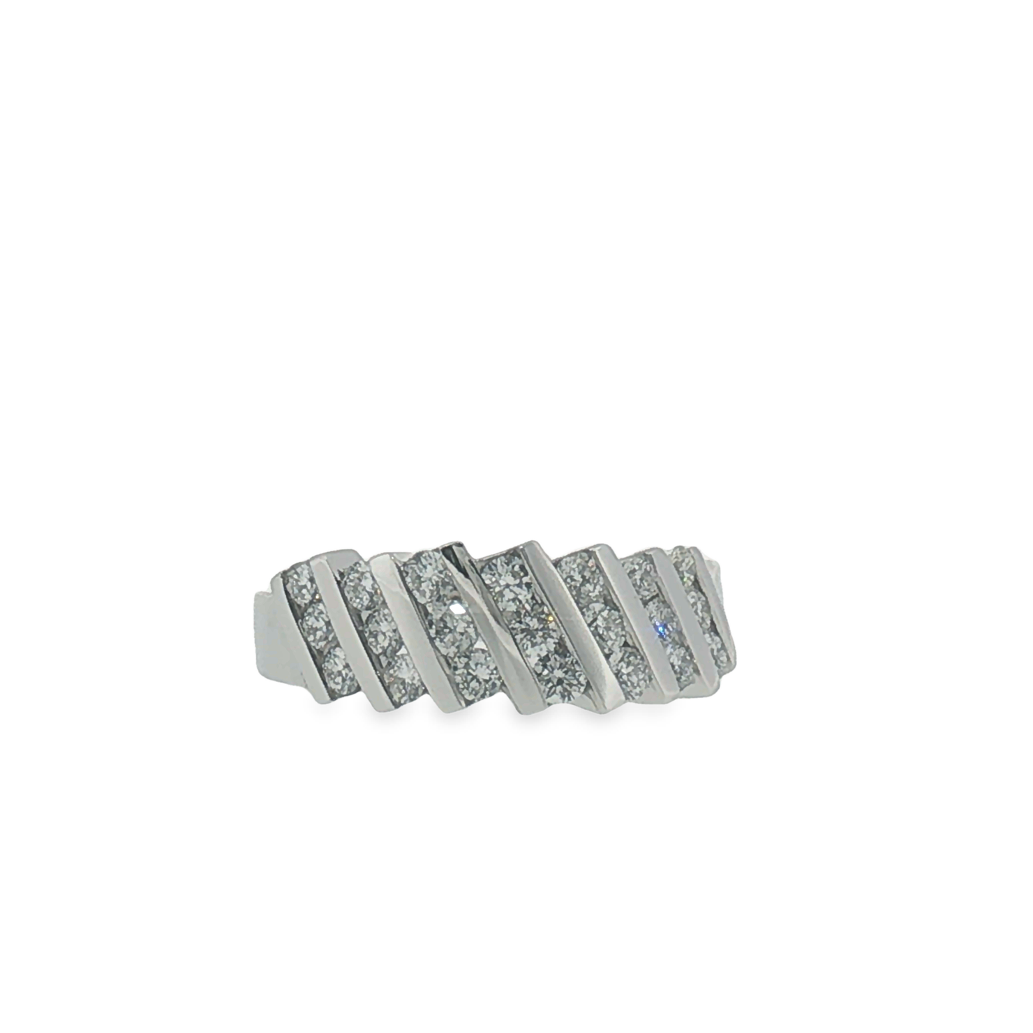 White Gold Diagonal Channel Diamond Band Ring