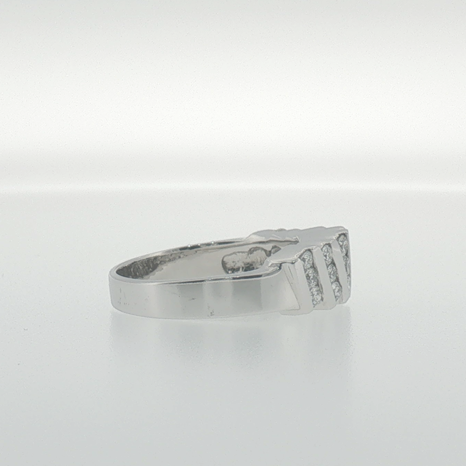 White Gold Diagonal Channel Diamond Band Ring
