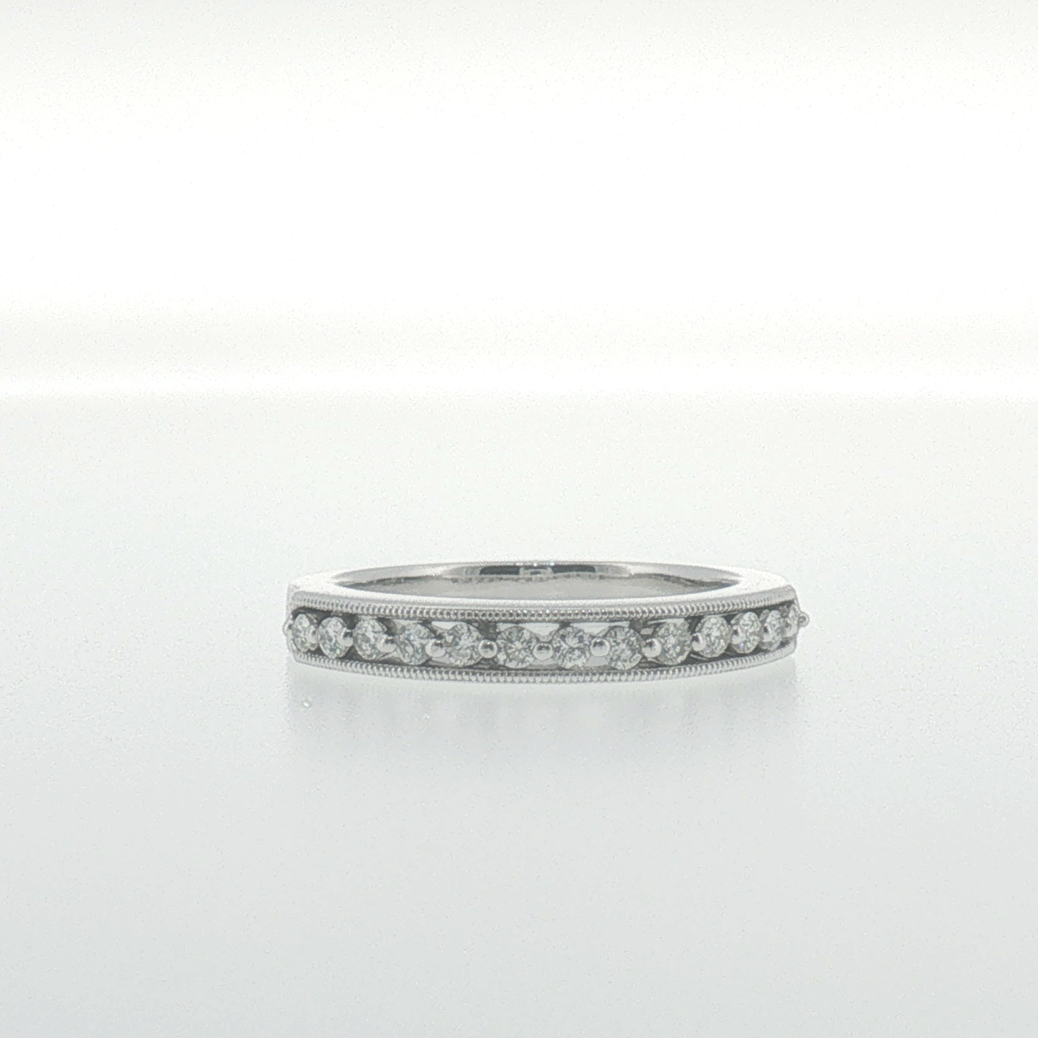 White Gold Diamond Band with Milgrain Edges