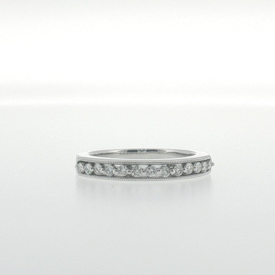 White Gold Diamond Band with Milgrain Edges