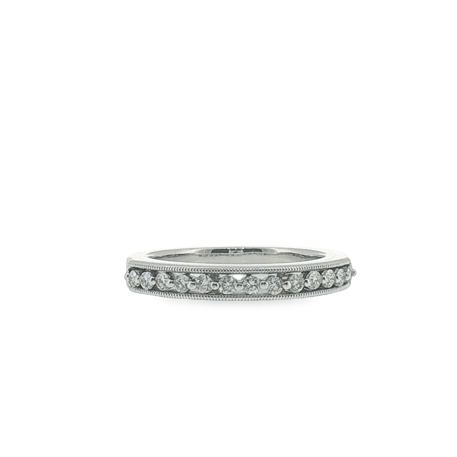 White Gold Diamond Band with Milgrain Edges