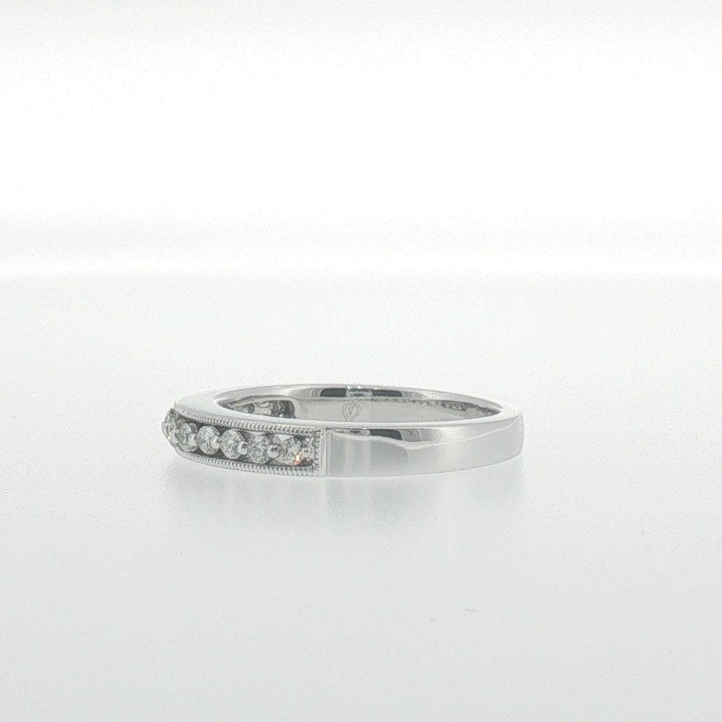 White Gold Diamond Band with Milgrain Edges