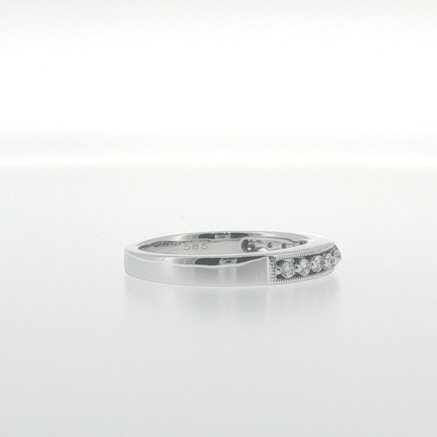 White Gold Diamond Band with Milgrain Edges