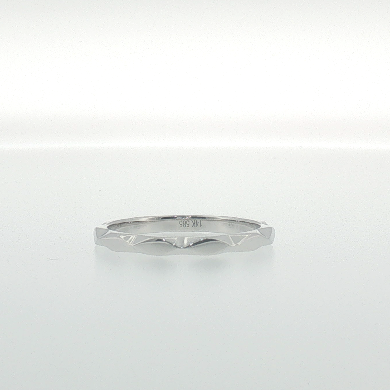 Faceted Geometric Band Ring in White Gold