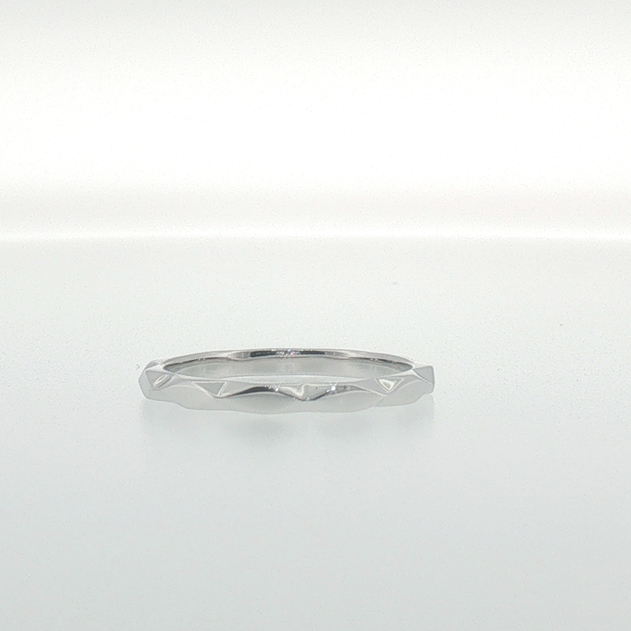 Faceted Geometric Band Ring in White Gold