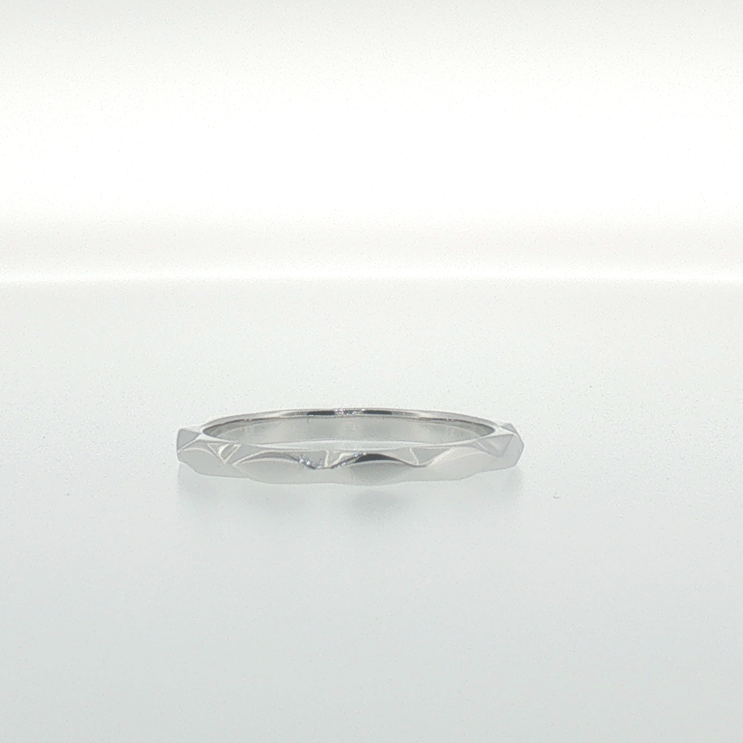 Faceted Geometric Band Ring in White Gold