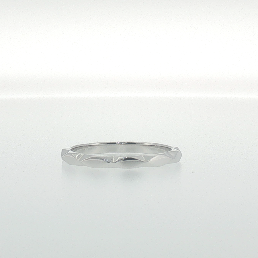 Faceted Geometric Band Ring in White Gold