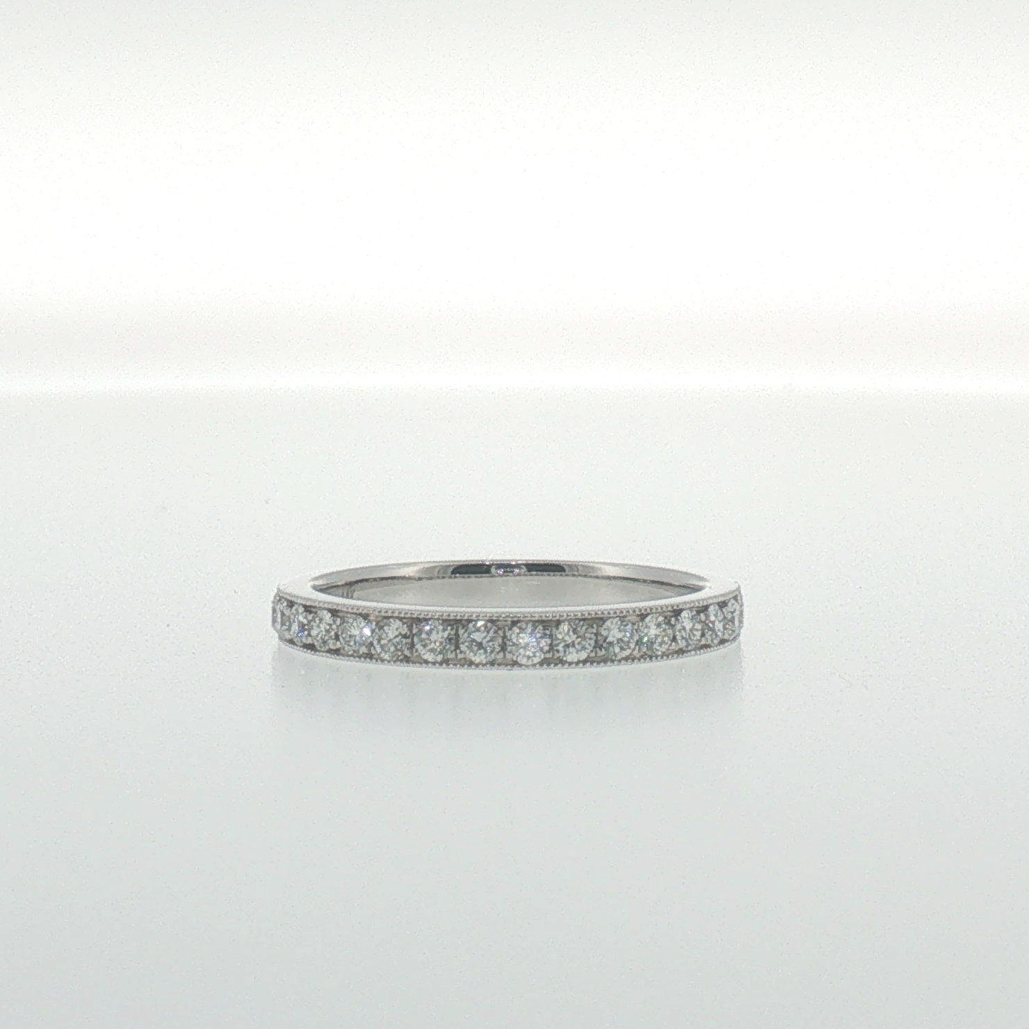 White Gold Diamond Pave Set Band with Milgrain Edges