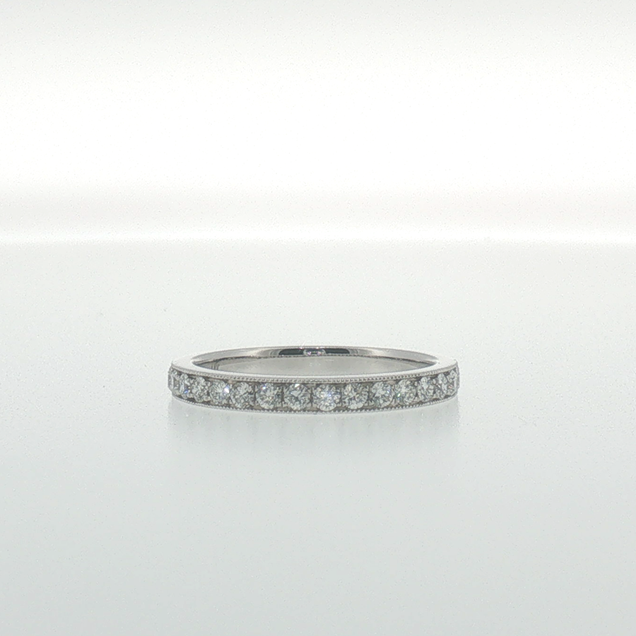 White Gold Diamond Pave Set Band with Milgrain Edges