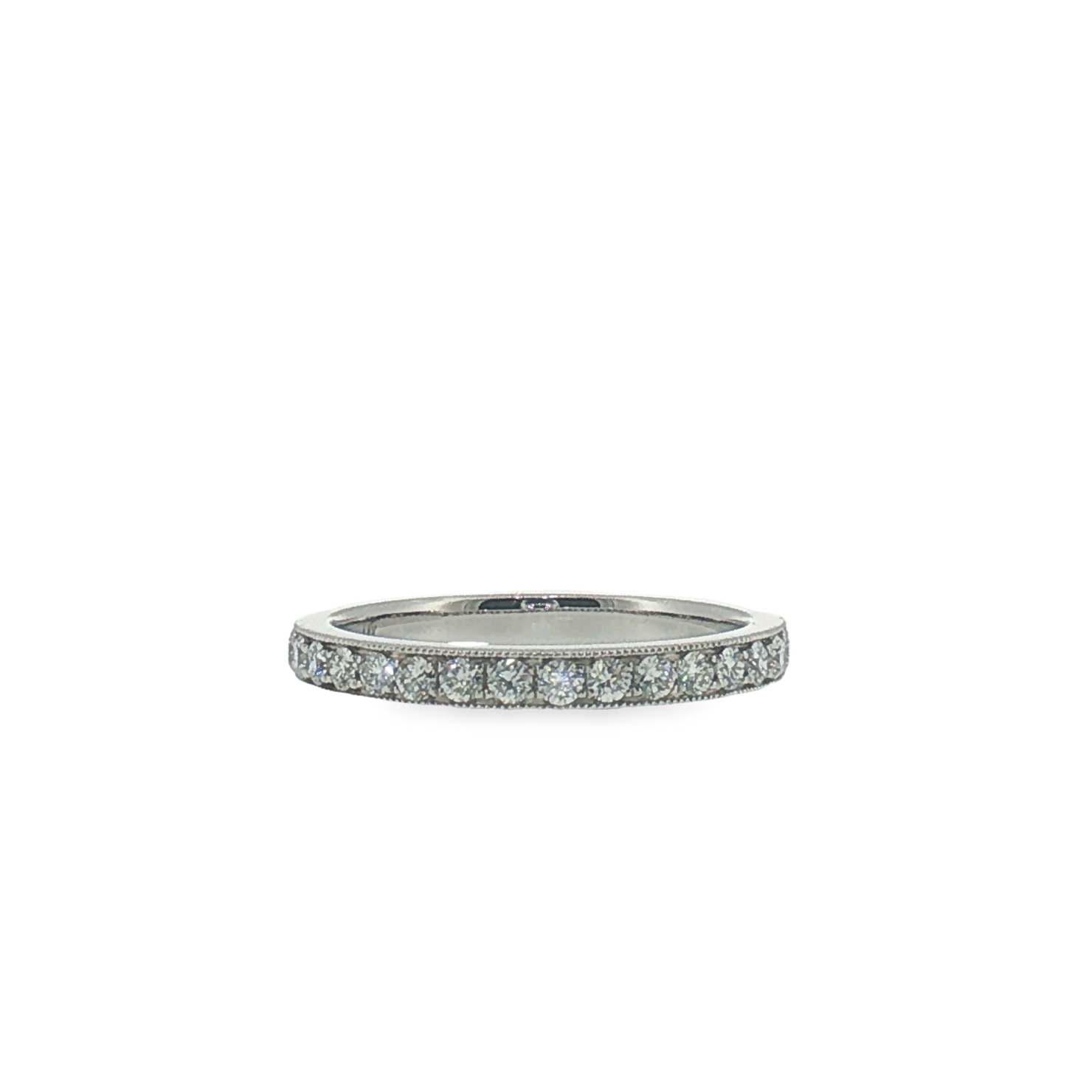 White Gold Diamond Pave Set Band with Milgrain Edges