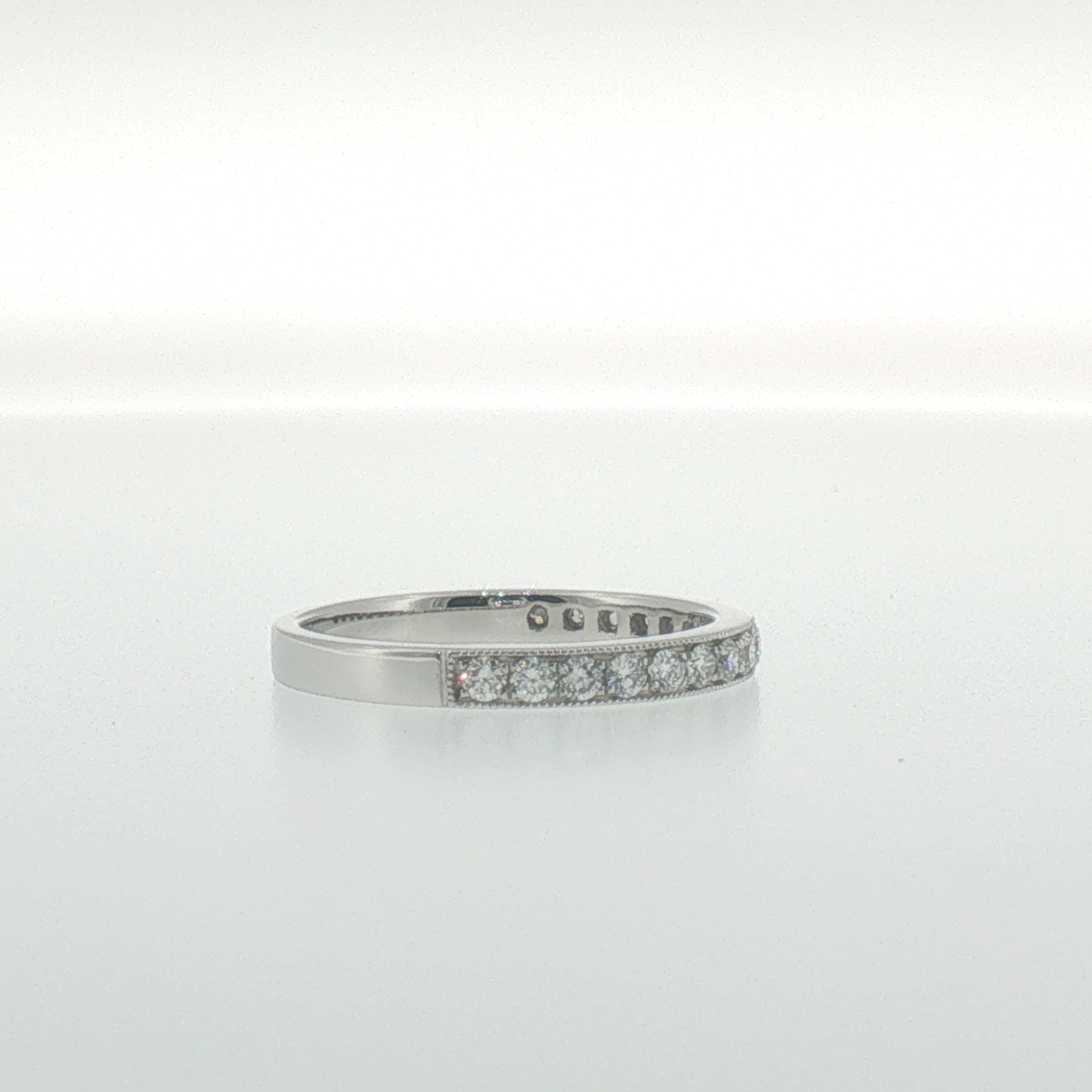 White Gold Diamond Pave Set Band with Milgrain Edges