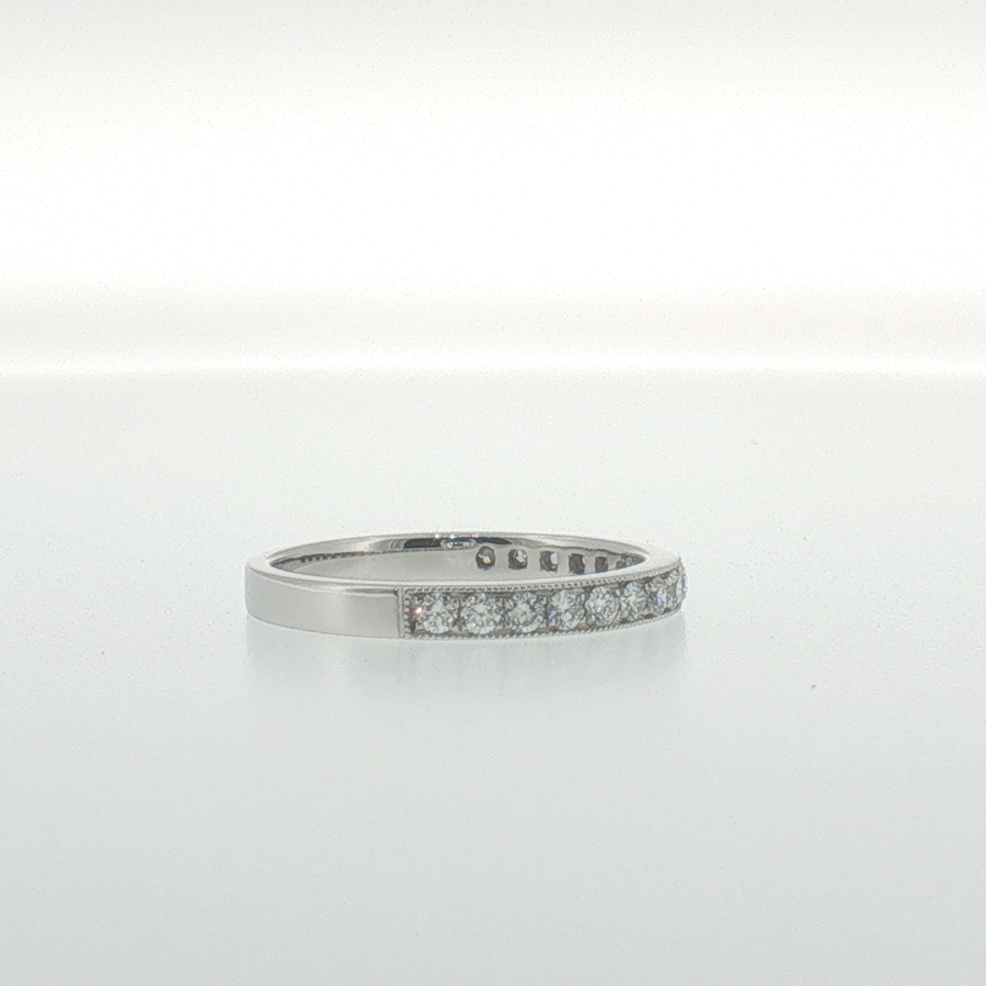 White Gold Diamond Pave Set Band with Milgrain Edges