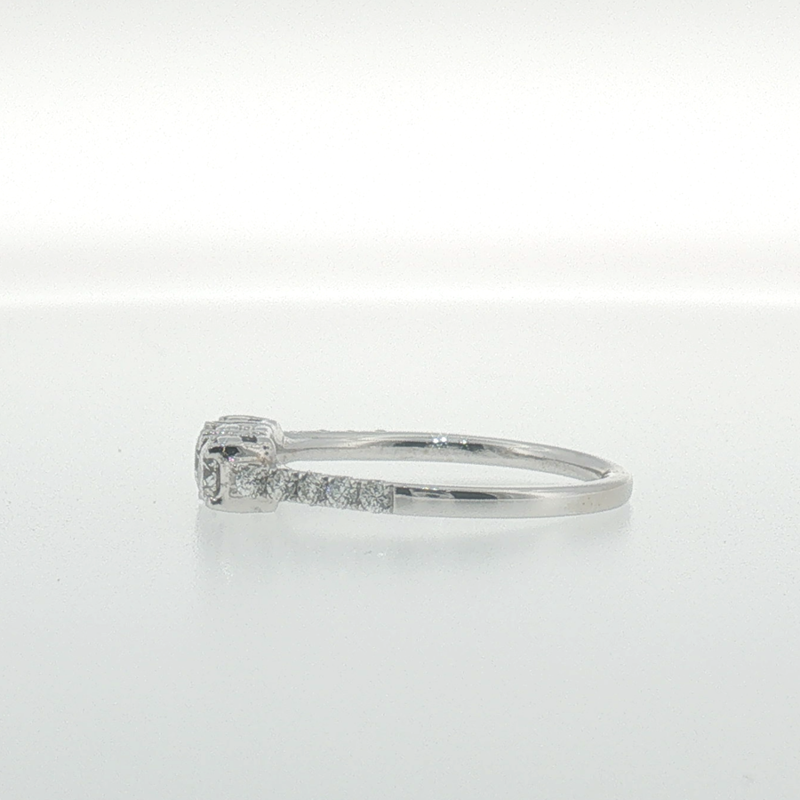 White Gold Three-Stone Diamond Ring with Pavé Band