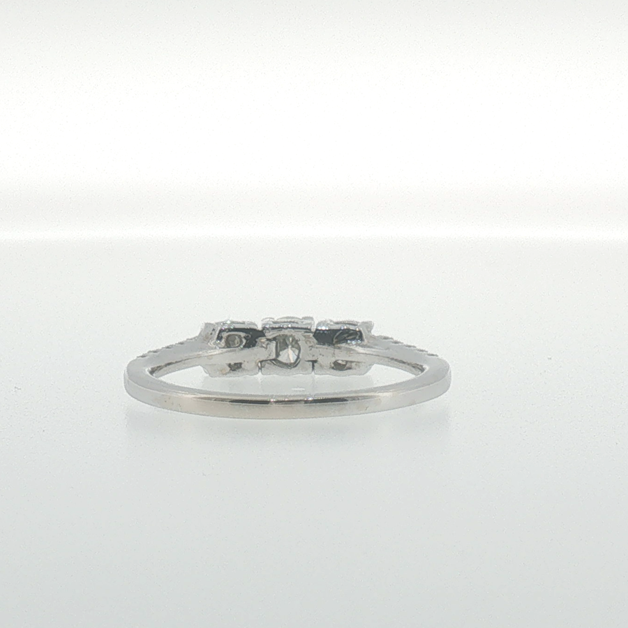 White Gold Three-Stone Diamond Ring with Pavé Band