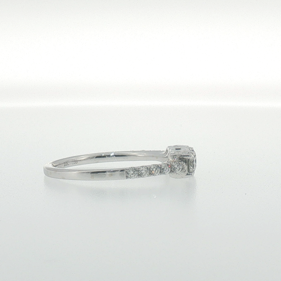 White Gold Three-Stone Diamond Ring with Pavé Band