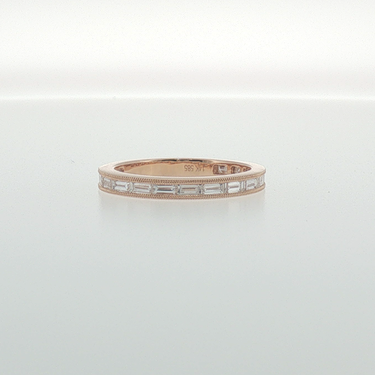 Rose Gold Baguette Diamond Milgrain Band