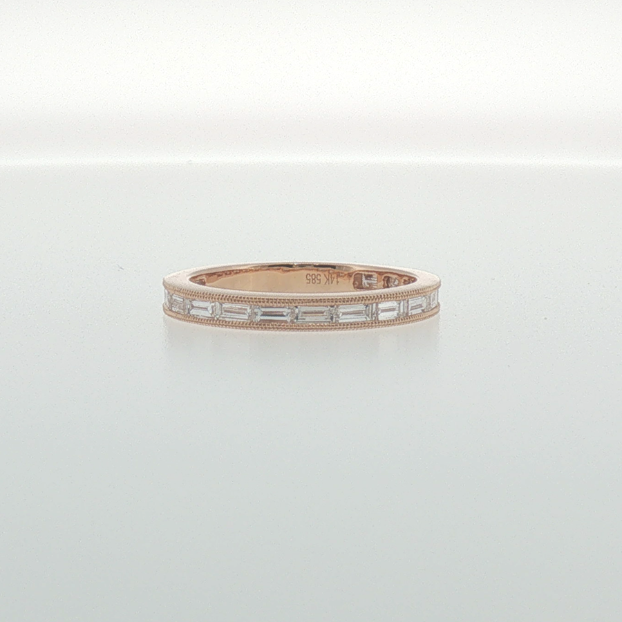 Rose Gold Baguette Diamond Milgrain Band