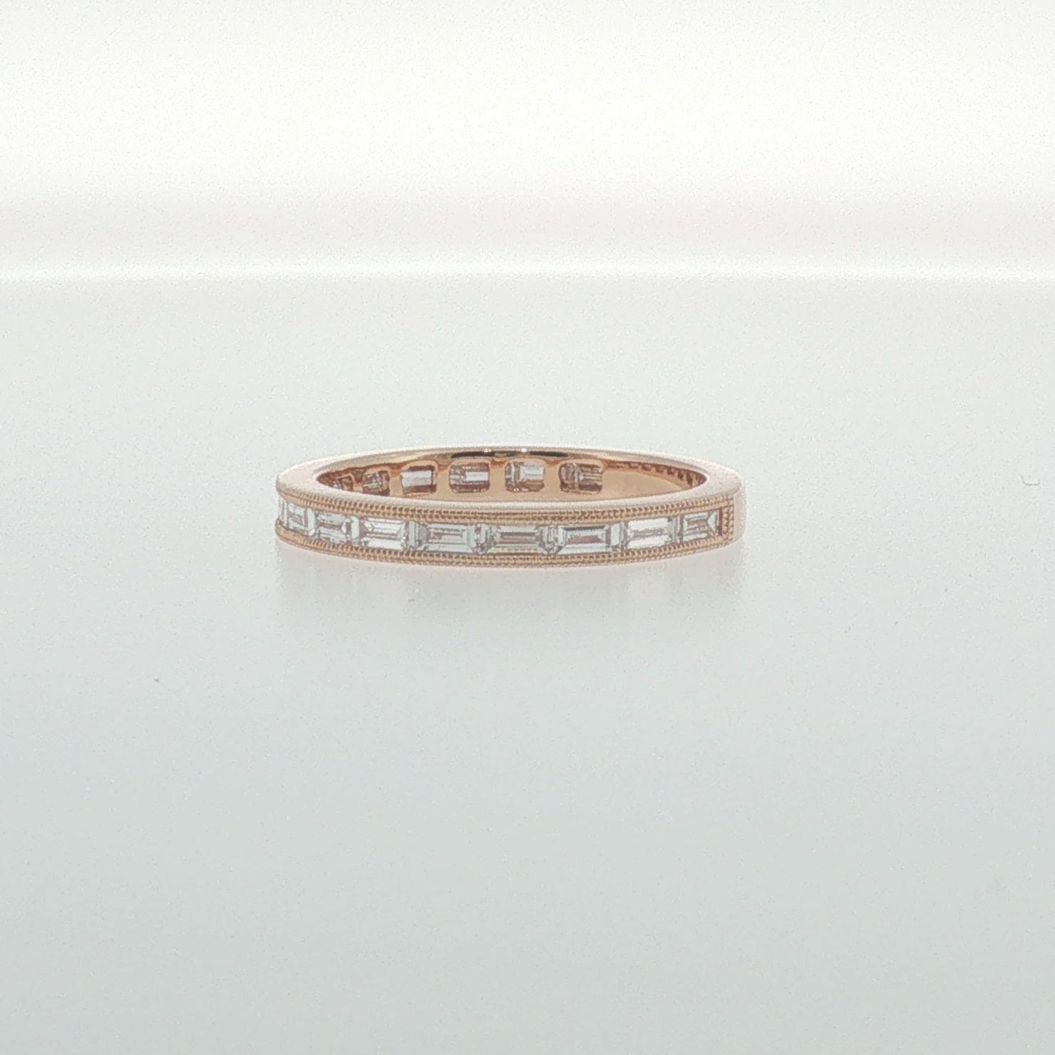 Rose Gold Baguette Diamond Milgrain Band