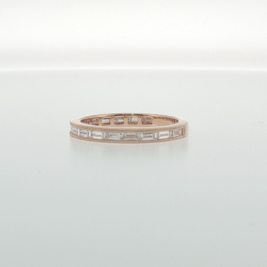 Rose Gold Baguette Diamond Milgrain Band
