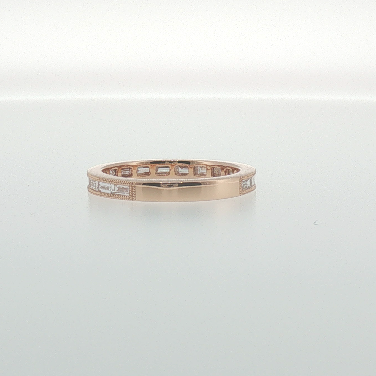 Rose Gold Baguette Diamond Milgrain Band