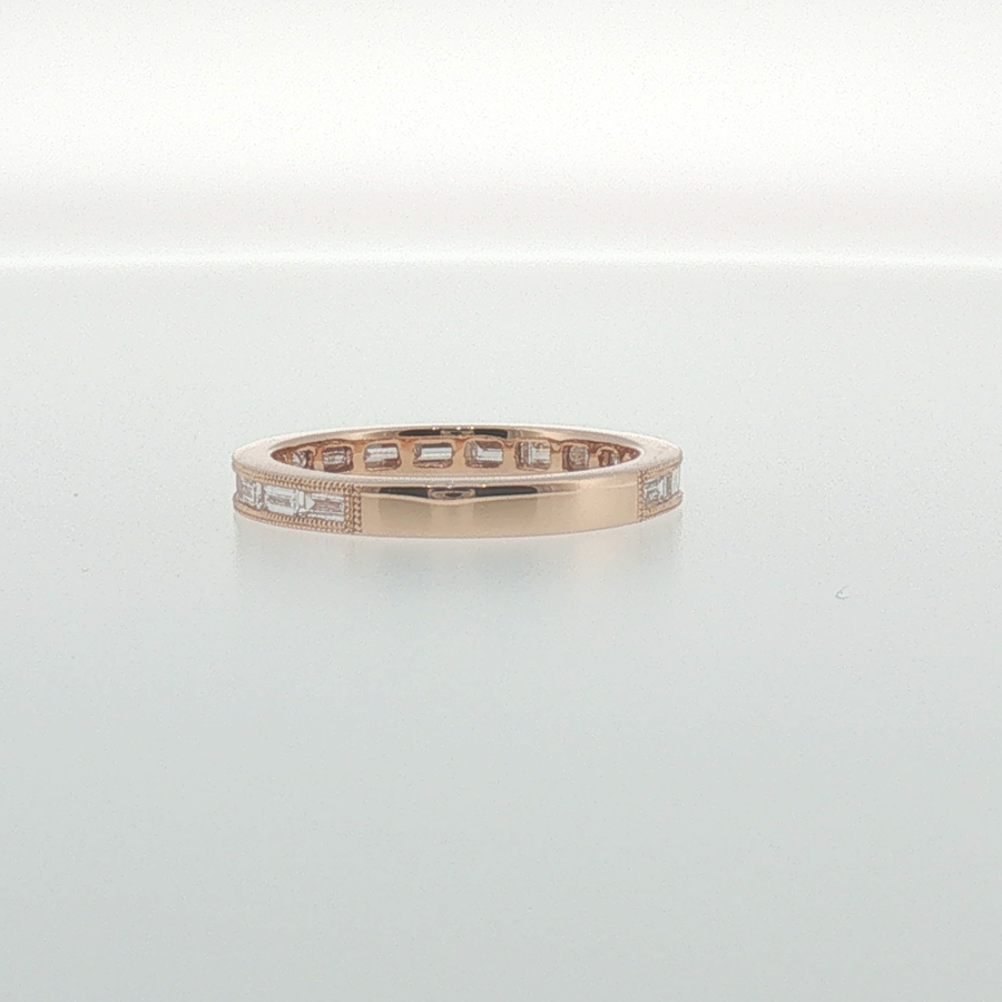 Rose Gold Baguette Diamond Milgrain Band